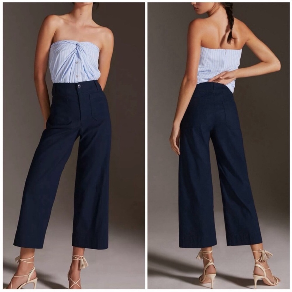 NWT Anthropologie Maeve The Colette Linen Blend Crop Wide Leg Pants Cropped